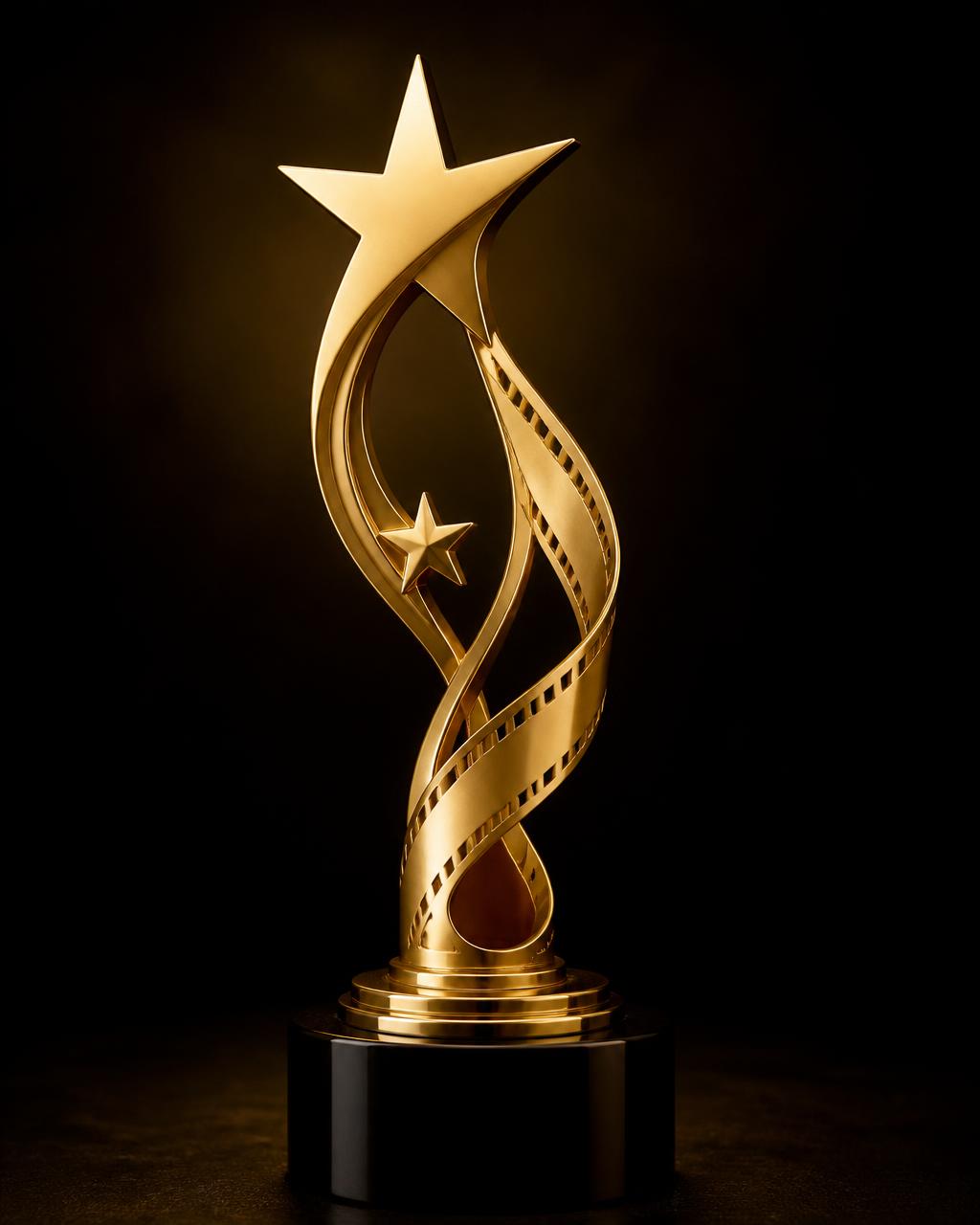 Gouden filmprijs tegen een warme donkere achtergrond